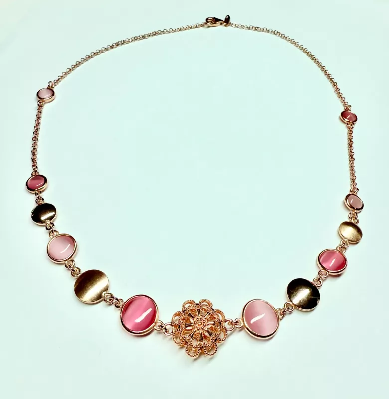 Collana cristalli rosa Oro 18kt - Linea Barok
